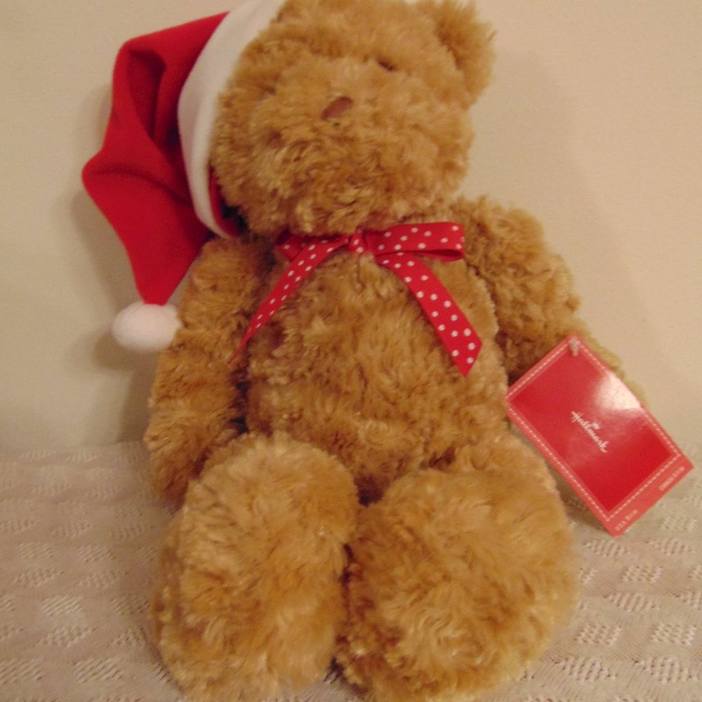 Hallmark Christmas Plush Bear, with Santa's cap and original tag, 2005